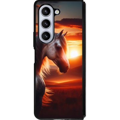 Samsung Galaxy Z Fold5 Case Hülle - Silikon schwarz Majestätischer Sonnenuntergang Pferd