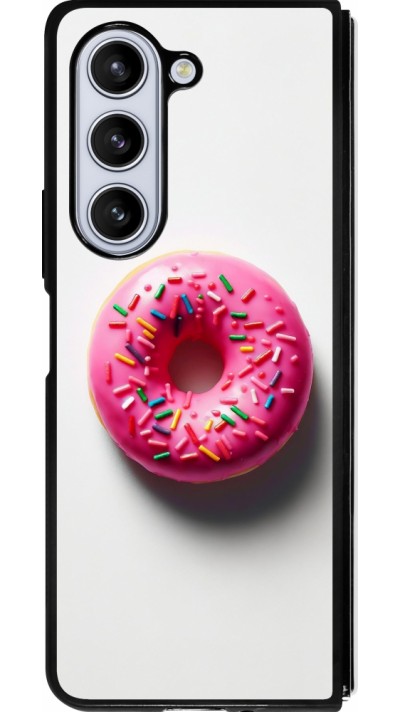 Samsung Galaxy Z Fold5 Case Hülle - Silikon schwarz Weisser Hintergrund, pinker Donut