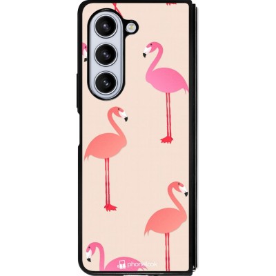 Samsung Galaxy Z Fold5 Case Hülle - Silikon schwarz Pink Flamingos Pattern