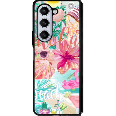 Samsung Galaxy Z Fold5 Case Hülle - Silikon schwarz Preppy Collage Aloha