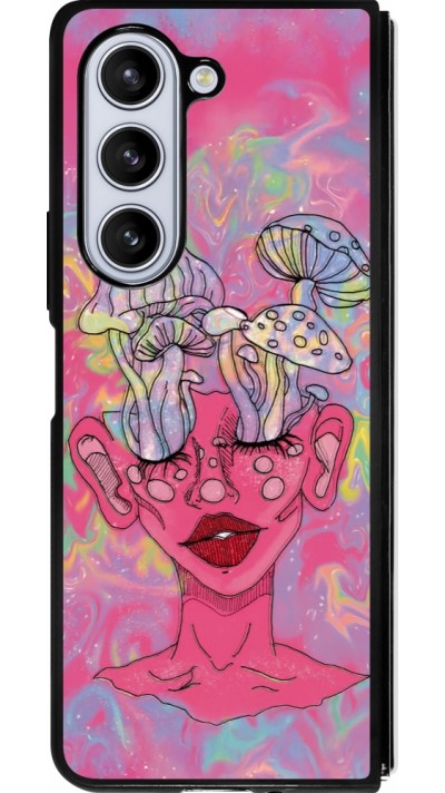 Coque Samsung Galaxy Z Fold5 - Silicone rigide noir Psychedelic pink mushroom