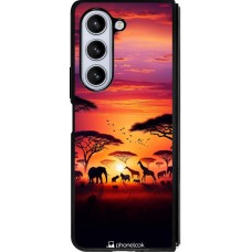 Samsung Galaxy Z Fold5 Case Hülle - Silikon schwarz Safari Sonnenuntergang Wildtiere