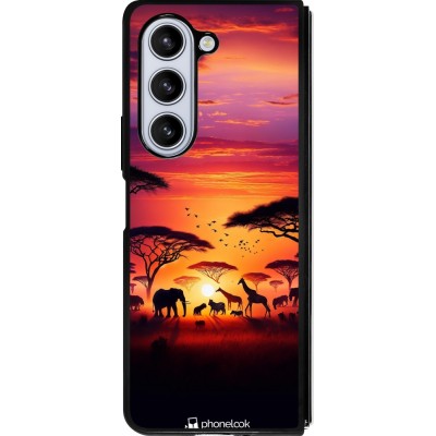 Samsung Galaxy Z Fold5 Case Hülle - Silikon schwarz Safari Sonnenuntergang Wildtiere