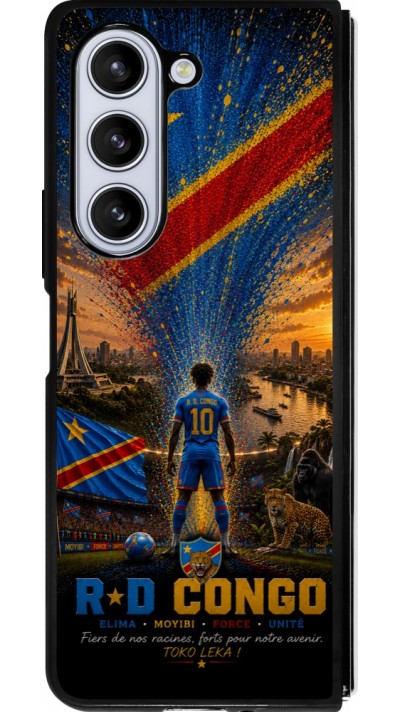 Coque Samsung Galaxy Z Fold5 - Silicone rigide noir Football République démocratique du Congo splash 2026