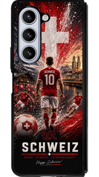 Coque Samsung Galaxy Z Fold5 - Silicone rigide noir Football Schweiz splash 2026