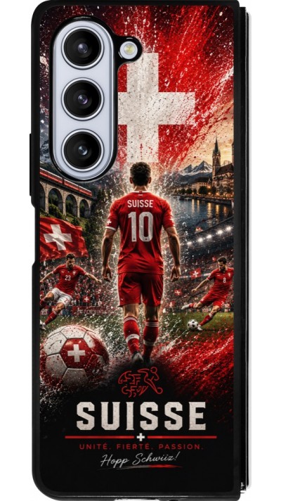 Coque Samsung Galaxy Z Fold5 - Silicone rigide noir Football Suisse splash 2026
