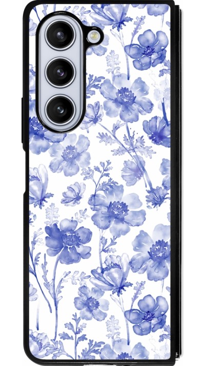 Samsung Galaxy Z Fold5 Case Hülle - Silikon schwarz Spring 23 watercolor blue flowers