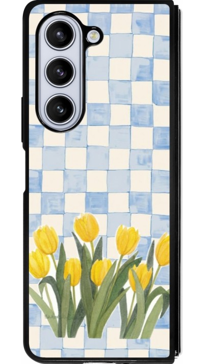 Coque Samsung Galaxy Z Fold5 - Silicone rigide noir Blue vichy tulips Spring 2026