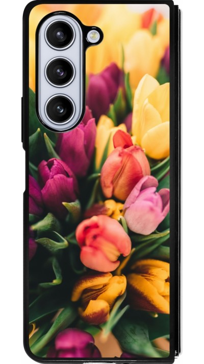 Coque Samsung Galaxy Z Fold5 - Silicone rigide noir Bouquet of tulips Spring 2026