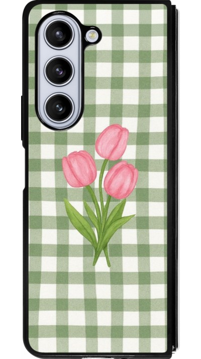 Coque Samsung Galaxy Z Fold5 - Silicone rigide noir Green vichy tulips Spring 2026