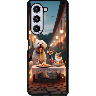 Samsung Galaxy Z Fold5 Case Hülle - Silikon schwarz Valentin 2024 Hund & Katze Kerzenlicht
