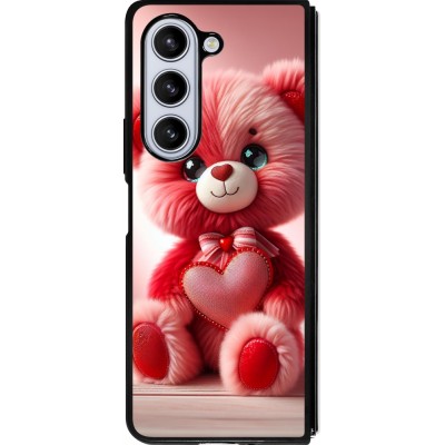 Samsung Galaxy Z Fold5 Case Hülle - Silikon schwarz Valentin 2024 Rosaroter Teddybär