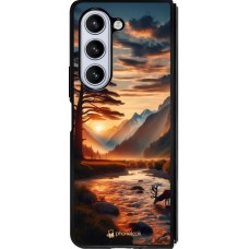Samsung Galaxy Z Fold5 Case Hülle - Silikon schwarz Tal Sonnenuntergang Hirsch Baum