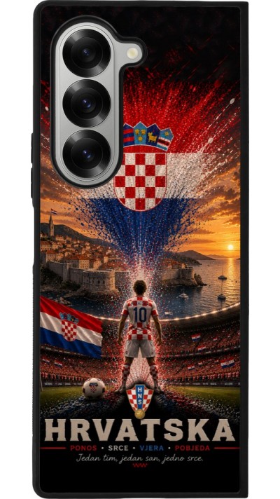 Coque Samsung Galaxy Z Fold6 - Silicone rigide noir Football Croatie splash 2026