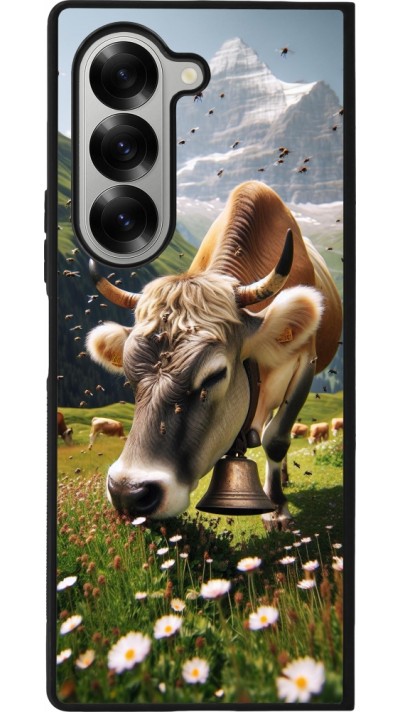 Coque Samsung Galaxy Z Fold6 - Silicone rigide noir Vache montagne Valais