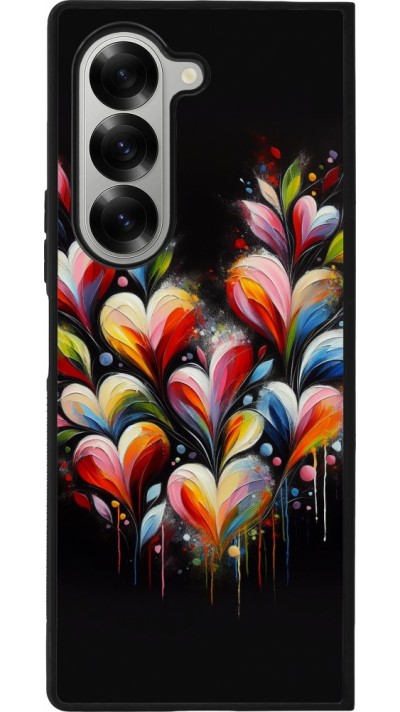 Coque Samsung Galaxy Z Fold6 - Silicone rigide noir Valentine 2024 Coeur Noir Abstrait