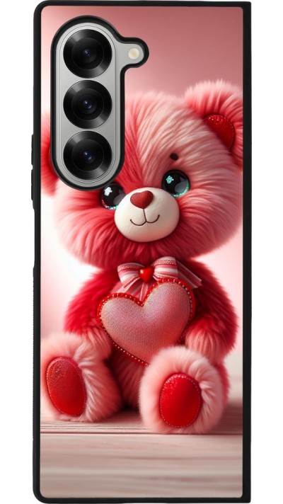 Samsung Galaxy Z Fold6 Case Hülle - Silikon schwarz Valentin 2024 Rosaroter Teddybär