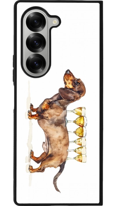 Coque Samsung Galaxy Z Fold6 - Silicone rigide noir Wine Teckel