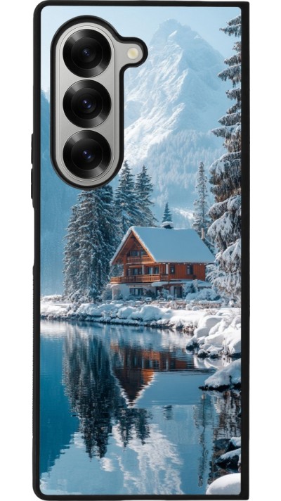Coque Samsung Galaxy Z Fold6 - Silicone rigide noir Winter 25 Winter house forest day