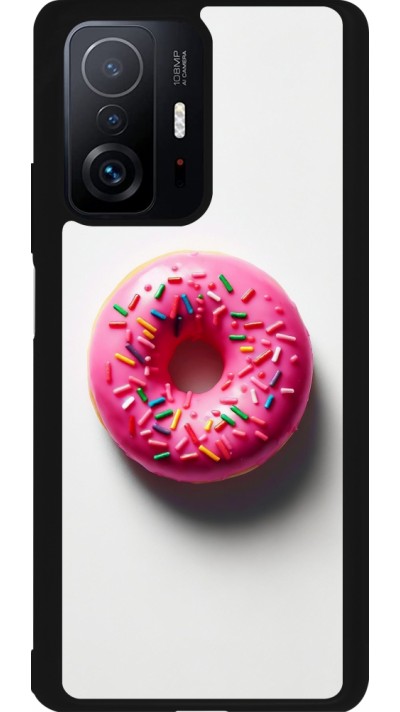 Xiaomi 11T Case Hülle - Silikon schwarz Weisser Hintergrund, pinker Donut