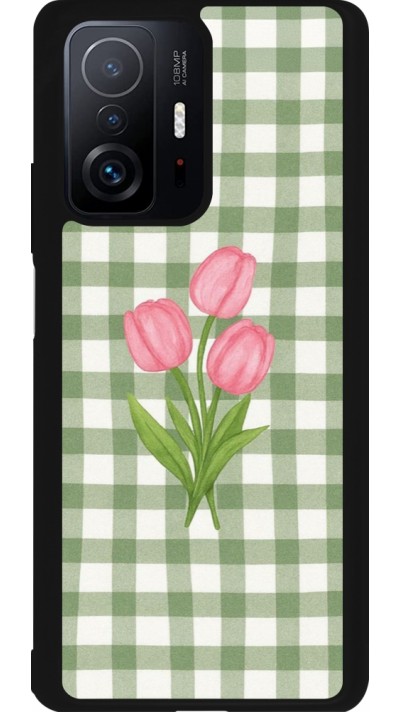 Coque Xiaomi 11T - Silicone rigide noir Green vichy tulips Spring 2026