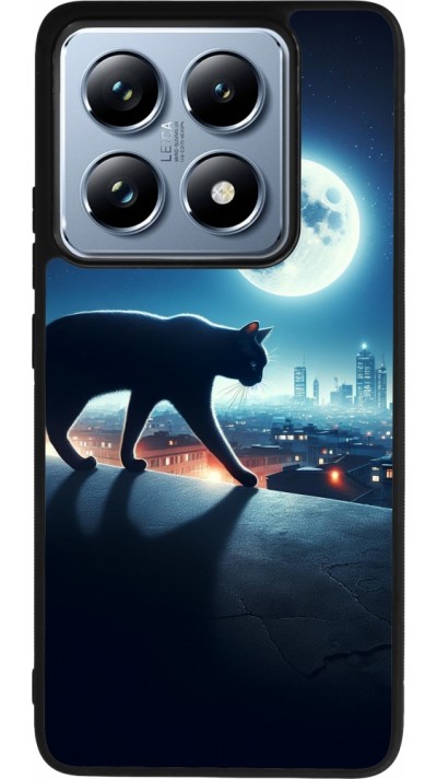 Coque Xiaomi 14T Pro - Silicone rigide noir Chat noir sous la pleine lune