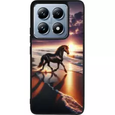 Coque Xiaomi 14T Pro - Silicone rigide noir Cheval majestueux plage
