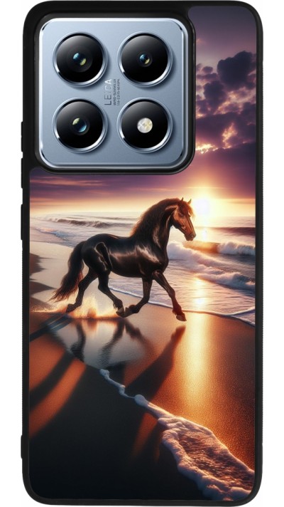 Coque Xiaomi 14T Pro - Silicone rigide noir Cheval majestueux plage