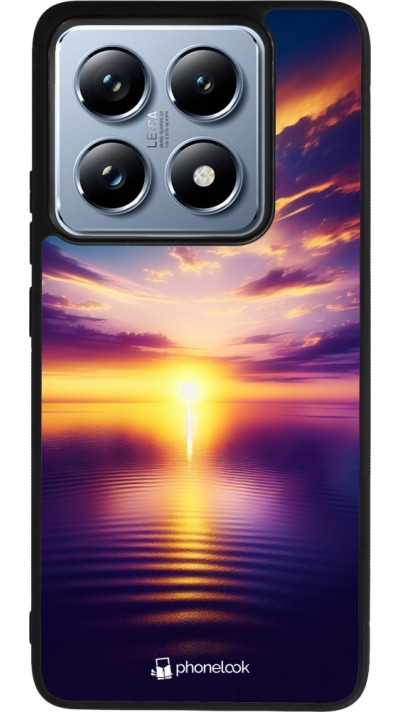 Coque Xiaomi 14T Pro - Silicone rigide noir Coucher soleil jaune violet