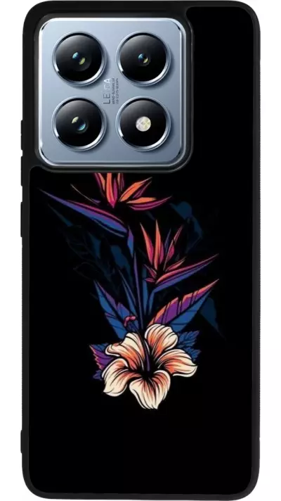 Coque Xiaomi 14T Pro - Silicone rigide noir Dark Flowers