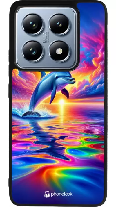 Coque Xiaomi 14T Pro - Silicone rigide noir Dauphin arc-en-ciel heureux