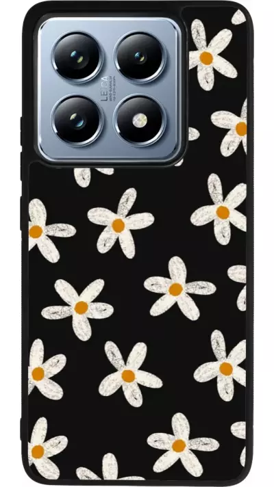 Coque Xiaomi 14T Pro - Silicone rigide noir Easter 2024 white on black flower