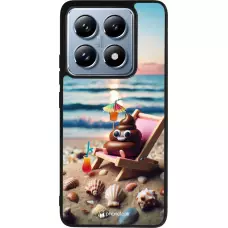 Coque Xiaomi 14T Pro - Silicone rigide noir Emoji caca sur chaise longue