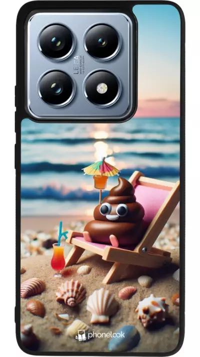 Coque Xiaomi 14T Pro - Silicone rigide noir Emoji caca sur chaise longue