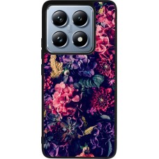 Coque Xiaomi 14T Pro - Silicone rigide noir Flowers Dark