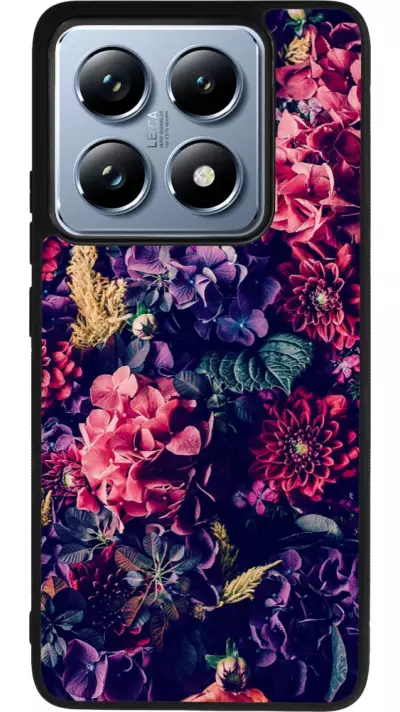 Coque Xiaomi 14T Pro - Silicone rigide noir Flowers Dark