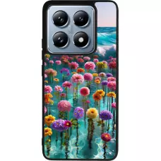 Coque Xiaomi 14T Pro - Silicone rigide noir Flower sea waves
