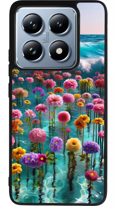 Coque Xiaomi 14T Pro - Silicone rigide noir Flower sea waves