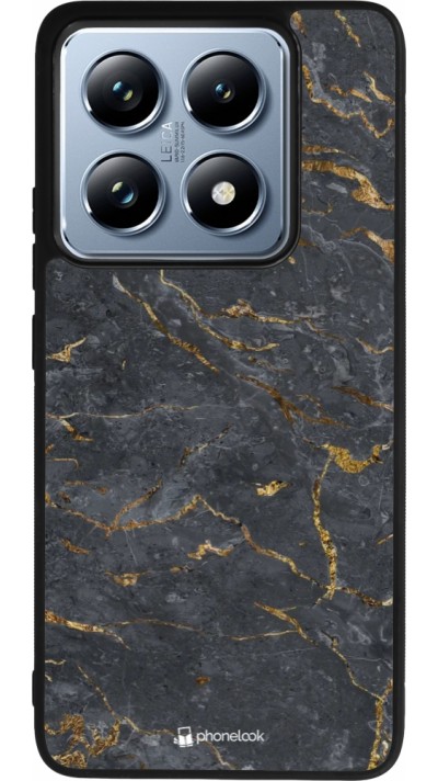 Coque Xiaomi 14T Pro - Silicone rigide noir Grey Gold Marble