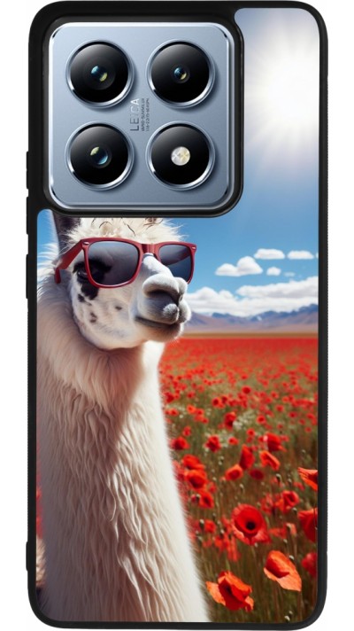 Coque Xiaomi 14T Pro - Silicone rigide noir Lama Chic en Coquelicot