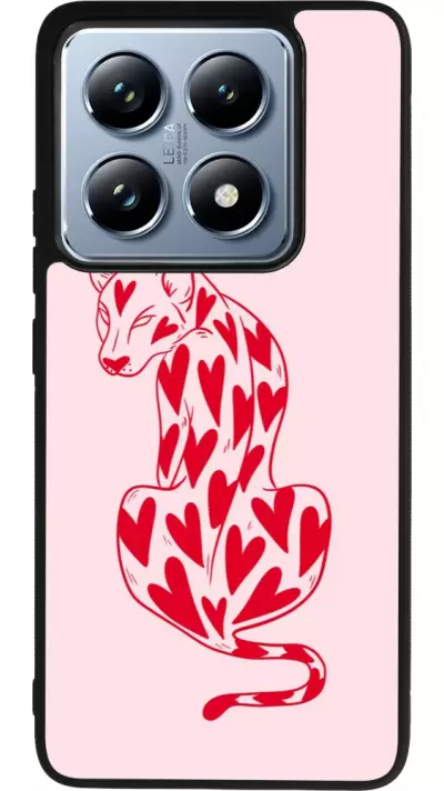 Coque Xiaomi 14T Pro - Silicone rigide noir Leopard with hearts 2026