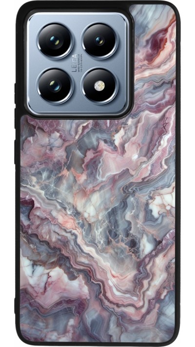Coque Xiaomi 14T Pro - Silicone rigide noir Marbre violette argentée