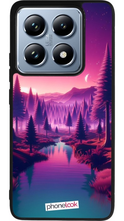 Coque Xiaomi 14T Pro - Silicone rigide noir Paysage Violet-Rose