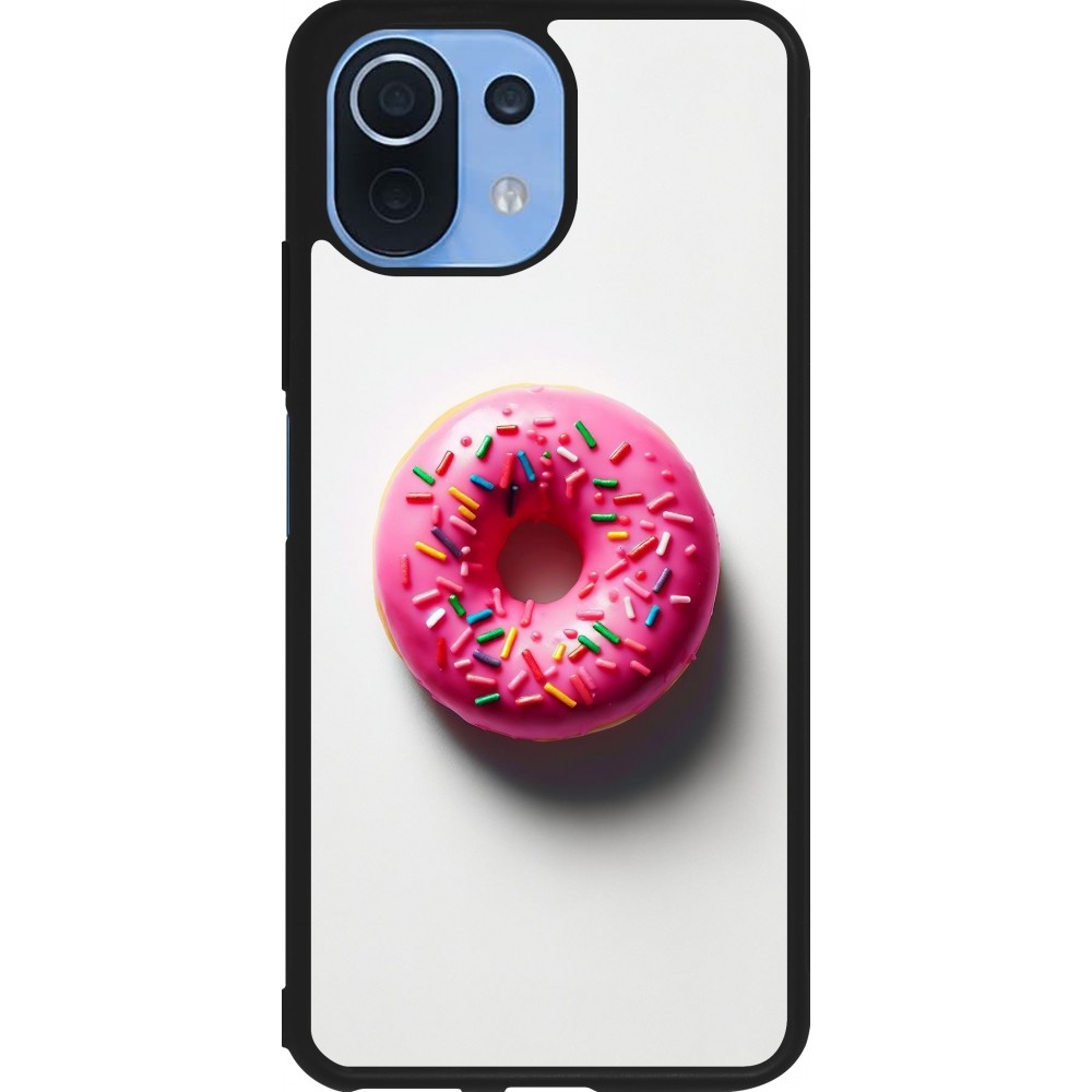Coque Xiaomi Mi 11 Lite 5G - Silicone rigide noir Weißer Hintergrund, pinker Donut
