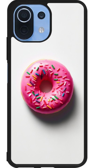 Xiaomi Mi 11 Lite 5G Case Hülle - Silikon schwarz Weisser Hintergrund, pinker Donut