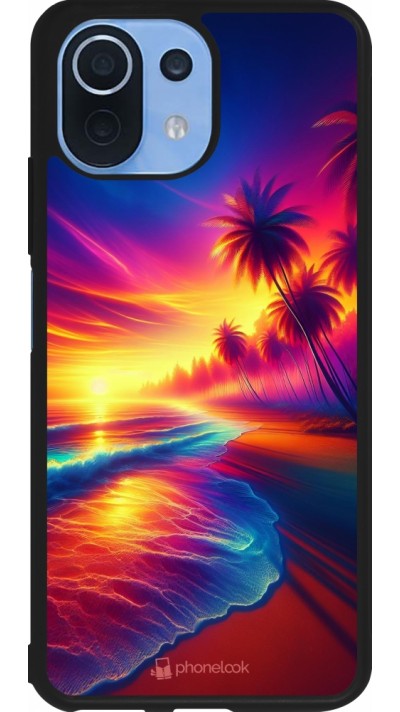 Coque Xiaomi Mi 11 Lite 5G - Silicone rigide noir Plage coucher soleil flashy Coque Xiaomi Mi 11 Lite 5G - Silicone rigide noir Plage coucher soleil flashy