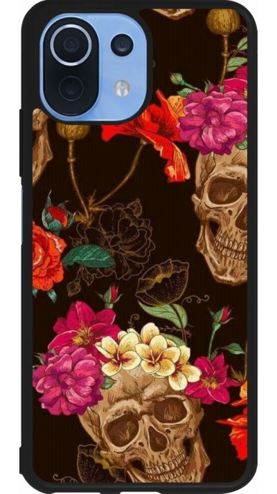 Coque Xiaomi Mi 11 Lite 5G - Silicone rigide noir Skulls and flowers Coque Xiaomi Mi 11 Lite 5G - Silicone rigide noir Skulls and flowers