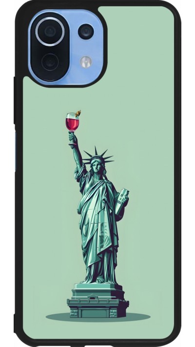Coque Xiaomi Mi 11 Lite 5G - Silicone rigide noir Wine Statue de la liberté avec un verre de vin Coque Xiaomi Mi 11 Lite 5G - Silicone rigide noir Wine Statue de la liberté avec un verre de vin