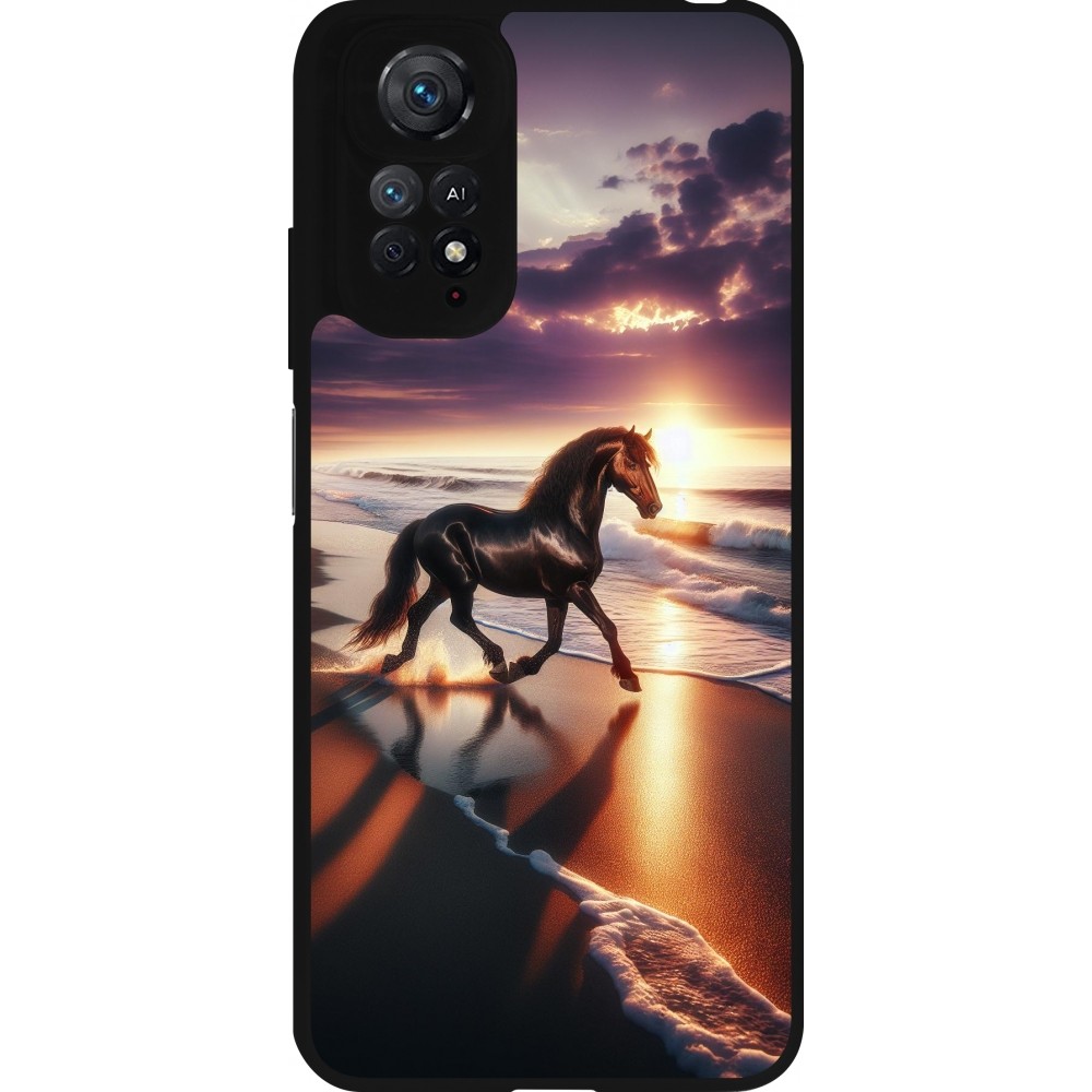 Coque Xiaomi Redmi Note 11 / 11S - Silicone rigide noir Cheval majestueux plage