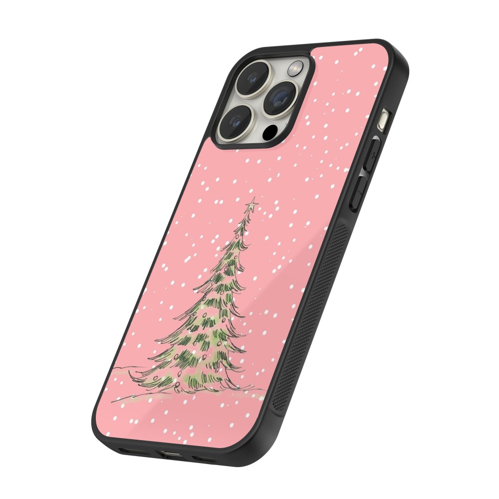 iPhone 13 Pro Max Case Hülle - Silikon schwarz Christmas 25 Pink Tree